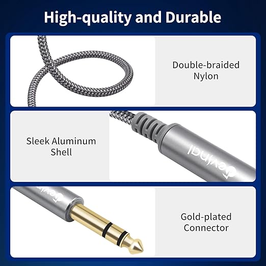 Devinal 1/4 inch Headphone Extension Cable, 6.35mm TRS Male to Female Stereo Cord, Quarter Inch Guitar Cable Extender, 6ft (2 Meters)
