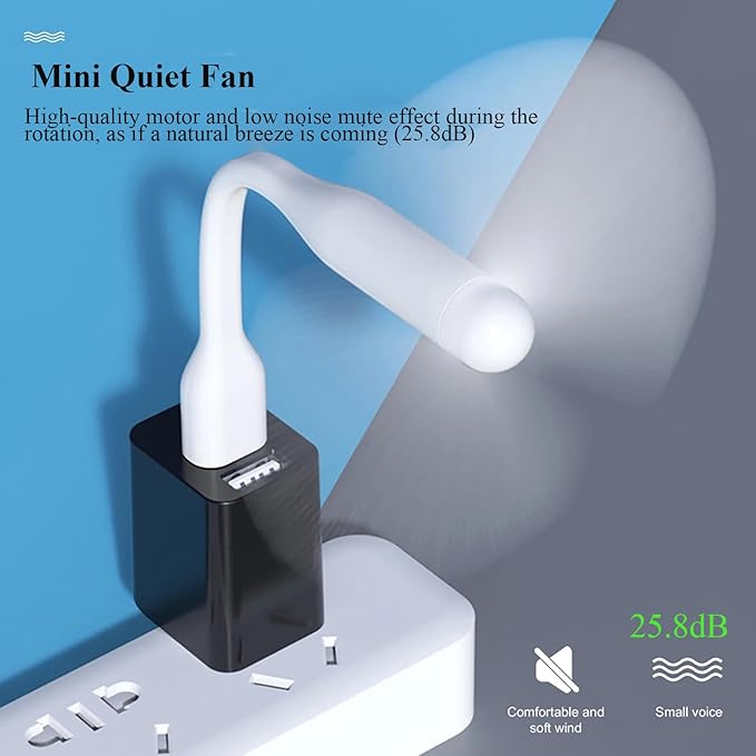 Mini USB Fan, Portable Pocket Fan USB-A Powered Little Cooler, Quiet Operation, for Home Office Car Outdoor Travel- 4 Pack (Blue+ White+ Green+ Pink)