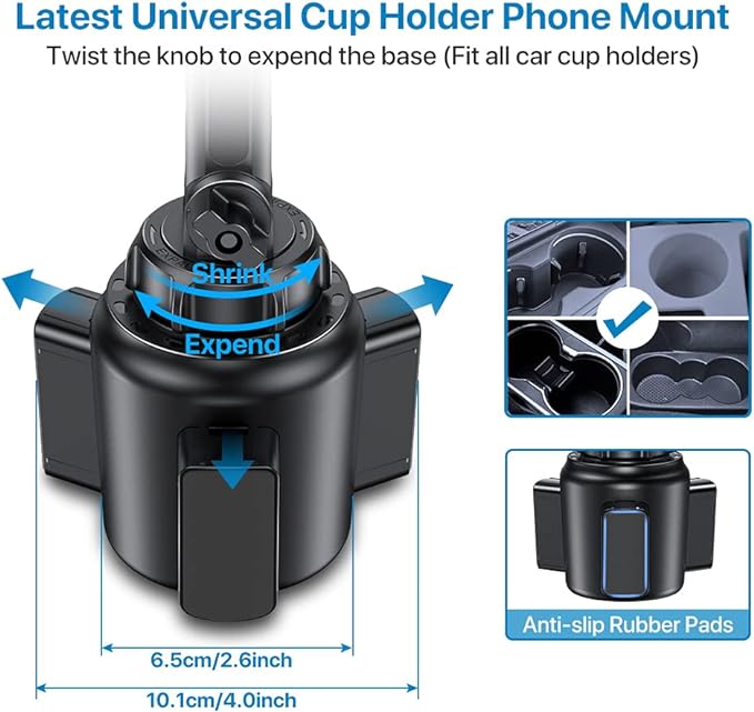 Miracase [Upgraded Version Cup Phone Holder for Car, Universal Adjustable Long Neck Car Phone Mount Cradle Friendly Compatible with iPhone Samsung Google and All 4.0-7.0 inches Smartphones