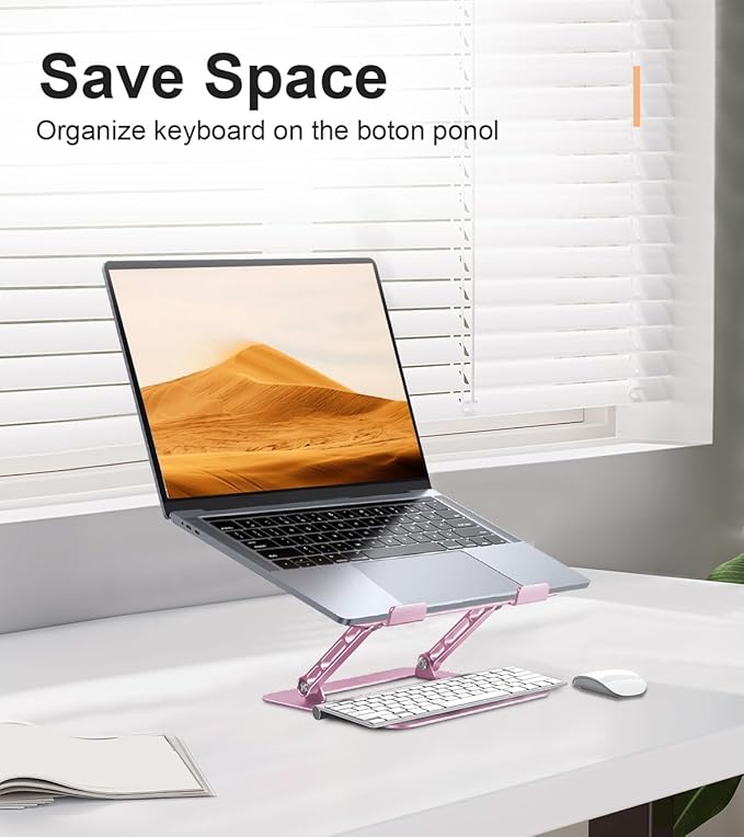 Laptop Stand Holder, Adjustable Desk Laptop Riser, Foldable Notebook Computer Stands for MacBook Air Pro HP Lenovo Dell Samsung Chromebook, Up to 15.6 inch, Rose Gold