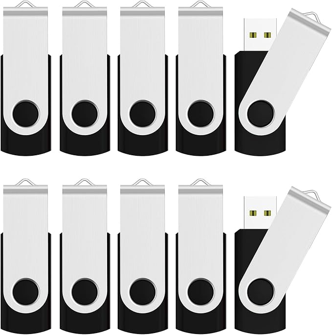 JUANWE 4GB USB Flash Drive 10 Packs，Bulk Thumb Drives Jump Drive with 360°Swivel Shell, Fold Storage USB Stick with Lanyard Hole Portable Pen Drive Mutipack Zip Drive, Black