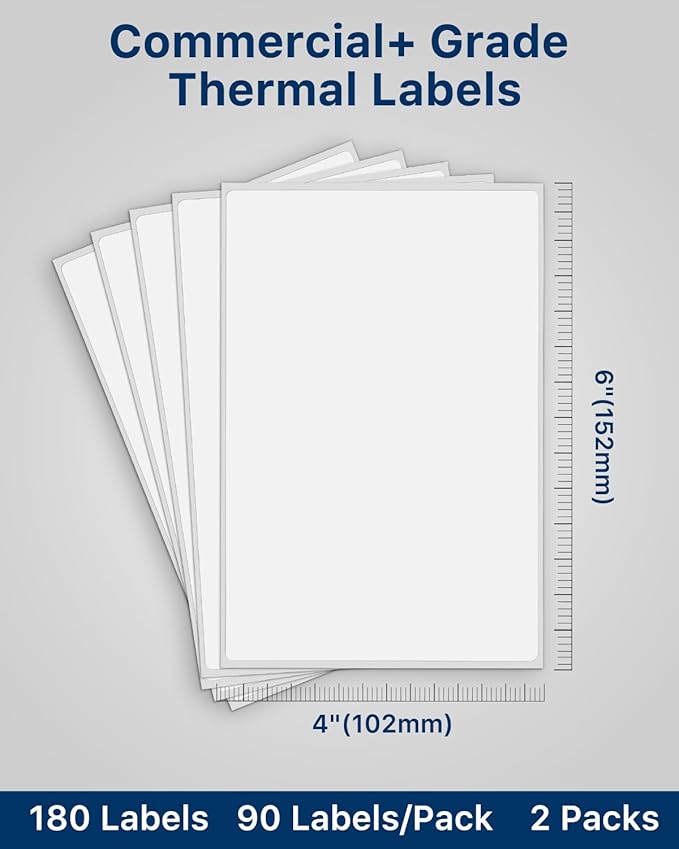 iEager 4x6 Inch Thermal Labels, White Shipping Label Stickers, Commercial+ Grade Thermal Printer Sticker, 180 Labels/Pack