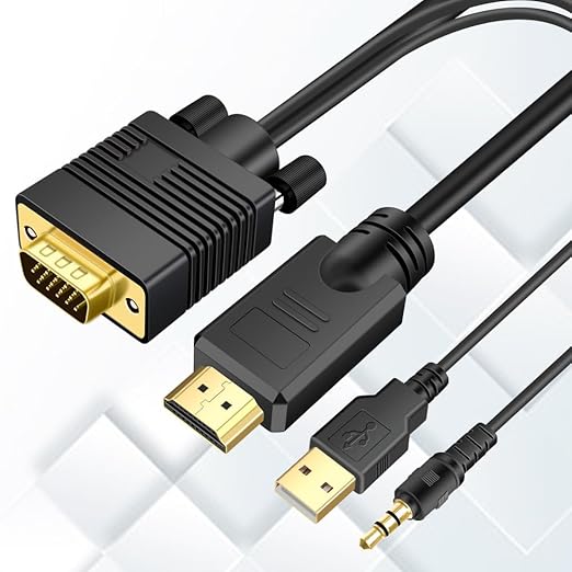 VGA (Sources) to HDMI(Display) Cable 50ft with Audio, VGA to HDMI Adapter Converter Cable Compatible Well Witch Computer/Projector/Laptop to Monitor/TV/Desktop.