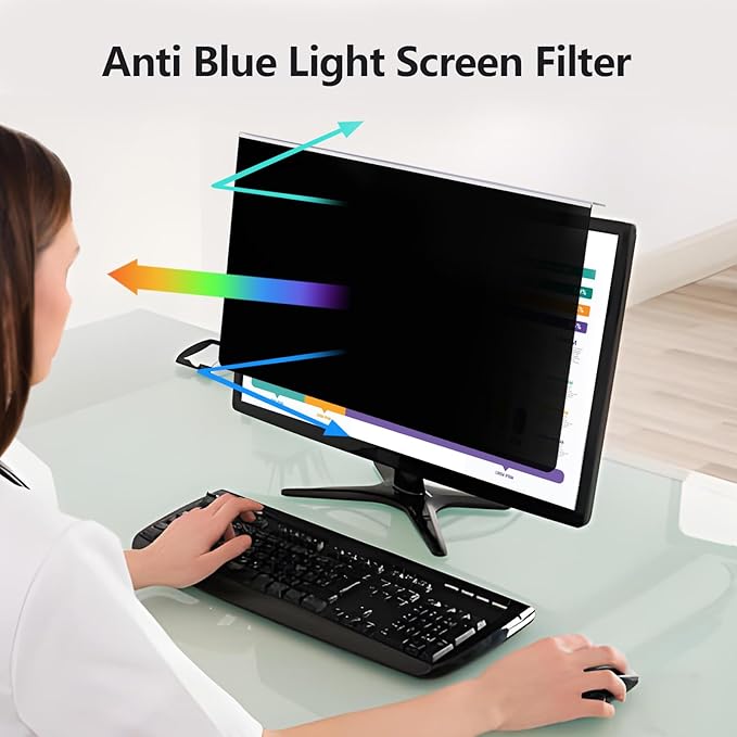 【2 Pack】 22 Inch Privacy Screen Protector (Compatible with 20", 20.2", 21.5", 21.6") for 16:9/16:10 Widescreen Monitors-Blue Light Blocking,Hanging Design, Anti-Scratch for Desktop Computers