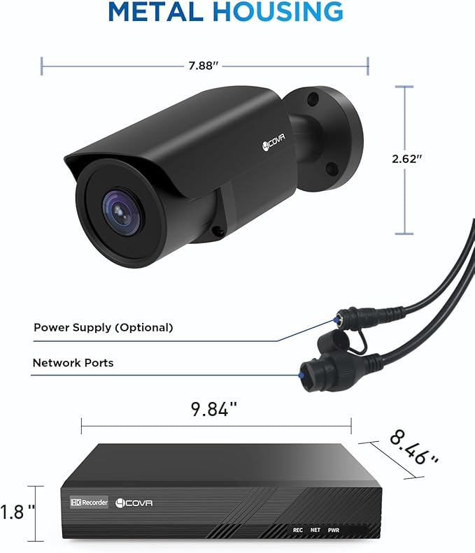 4COVR Home Security Camera System, AI Human Vehicle Detection, 8CH 8MP NVR 2TB HDD, 6Pcs 5MP Wired Commercial Bullet PoE IP Camera IP67 Night Vision, 24/7 Surveillance Outdoor, LY37EB5M0806