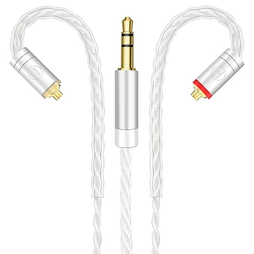 Premium HiFi IEM Cable - Silver-Plated 3.5mm to MMCX Cord, Lossless-Sound in-Ear Monitor Cables for Vibes 201/202, Shure SE215/315/425/535/846-Silver (HC001)