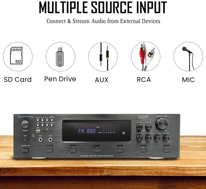 Vaiyer Home Audio System Kit, 6-Channel 6000 Watts Bluetooth Amplifier with 6.5" 12 QTY of 200 W Each Frameless in-Ceiling Speakers & 16 AWG 500 ft. Speaker Wire - Perfect for Home, Office, Restaurant