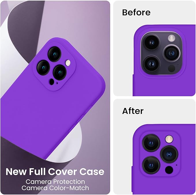 FireNova for iPhone 14 Pro Case, Silicone Upgraded [Camera Protection] Phone Case with [2 Screen Protectors], Soft Anti-Scratch Microfiber Lining Inside, 6.1 inch, Neon Purple