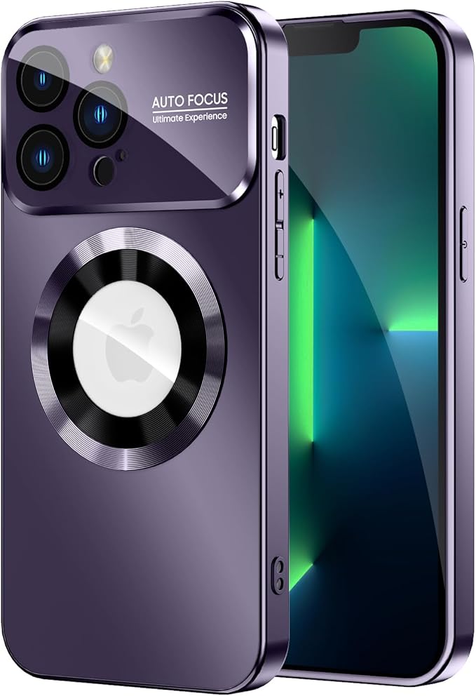 Magnetic for iPhone 13 Pro Case, Built-in Camera Lens Protector, Compatible with MagSafe, Logo View, Military Grade Protective Phone Cover, Purple