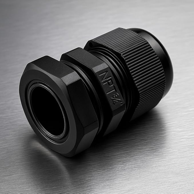 MGI SpeedWare 3/4" NPT Strain Relief Nylon Cord Grip Cable Glands, Black Plastic Grommet 20-Pack