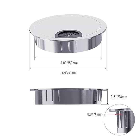 Desk Grommet 2-1/8 Inch 53mm, Zinc Alloy Computer Desk Wire Hole Cover, Office Desktop Cord Cable Hole Metal Ring, Silver Tone