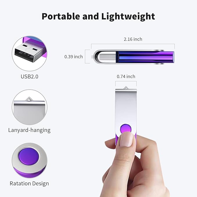ABLAZE 16GB Flash Drive 2 Pack, USB 2.0 Thumb Drives with Lanyards Swivel USB Memory Stick 16GB（Green and Purple