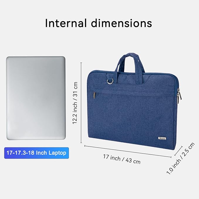Voova Laptop Bag 17 17.3 Inch Waterproof Laptop Sleeve Case with Shoulder Straps & Handle, Computer Case Cover Slim Briefcase Compatible with 17-18” Hp Dell Asus Acer, Blue