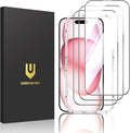UNBREAKcable 3-Pack Screen Protector for iPhone 15, Double Shatterproof Tempered Glass [Easy Installation Frame] [99.99% HD Clear] [9H Hardness] [Full Coverage] [Case Friendly] for iPhone 6.1 inch