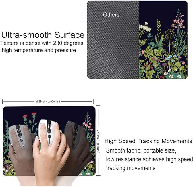 Floral Mouse Pad, Square Waterproof Non-Slip Rubber Base Mouse Pad for Office Laptop, 9.5"x7.9"x0.12" Inch (Weed Flower)