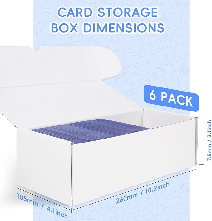 Toploader Storage Box, 6 Packs 900 Count Corrugated Cardboard Storage Box for TCG, Mtg, Sport Cards, Trading Cards, Toploader Collector Boxes with 3 Markers, 6 PCS Multicolor Dividers and Labels