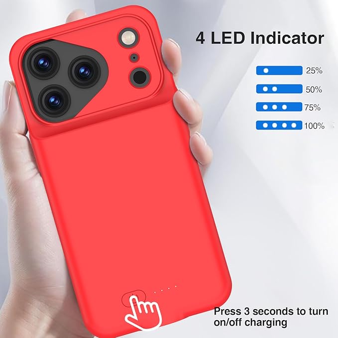 GIN FOXI Battery Case for iPhone 17 Pro, Charging Case Charger 8500mAh Ultra-Slim Lightweight Powerful Battery Pack 15W Fast Rechargeable Anti-Fall TPU Juice Box for iPhone 17 Pro (6.3") Red