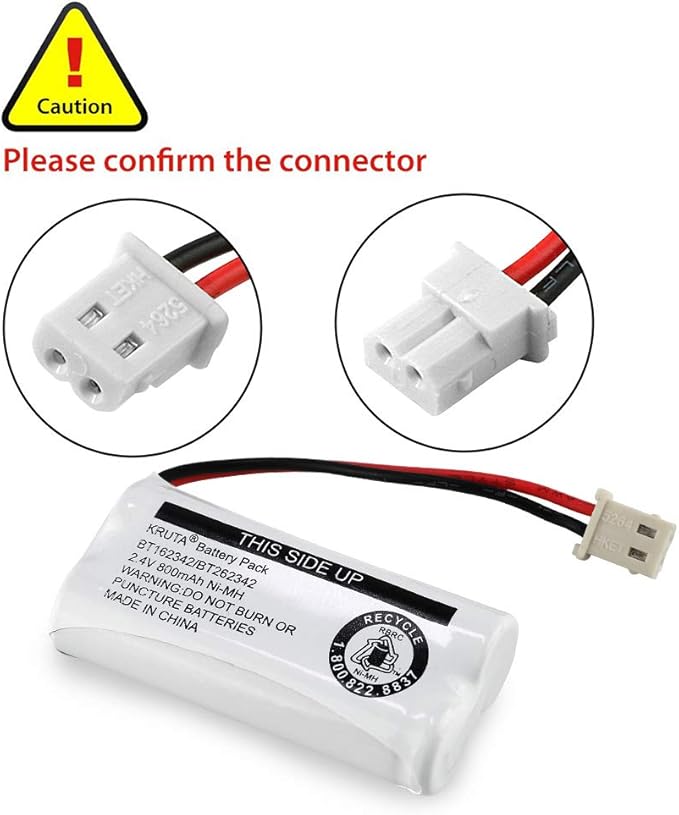 Kruta BT162342 BT262342 Cordless Phone Batteries Compatible with BT183342 BT283342 BT166342 BT266342 VTech CS6114 CS6419 CS6719 at&T EL52300 CL80111 Handset Telephone (Pack 8)