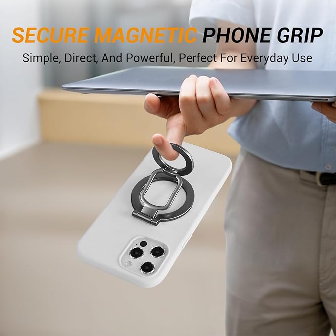 Magnetic Ring Holder Grip, Adjustable Magnet Phone Ring Stand, Multi-Angle Stability Kickstand, Strong Double Sided Magnetic Phone Grip, with Magnet Ring for Phone Case, Black