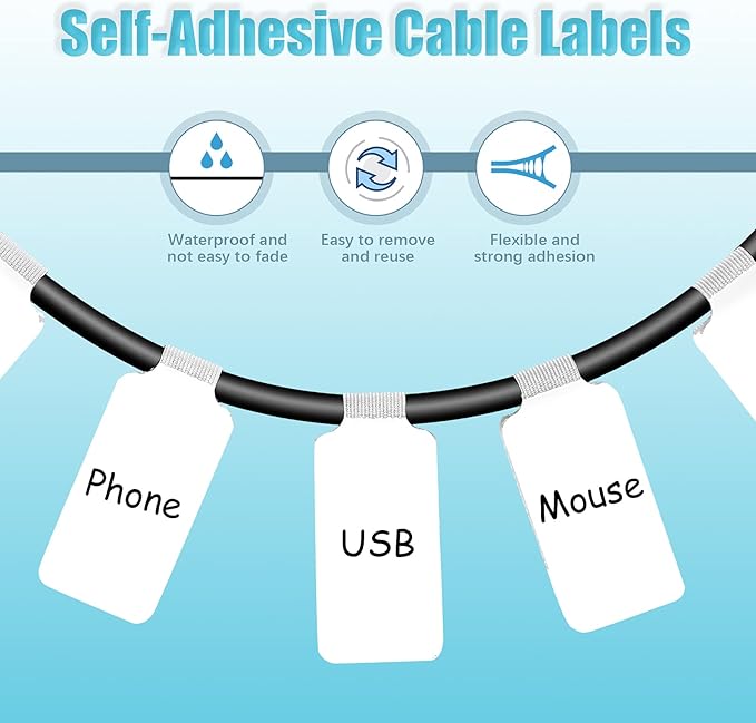60 Pieces Self-Adhesive Cable Labels, Paste Wire Labels, Nylon Writable Cord Tags Waterproof White Wire Cable Tags for Electronics Office Computers Management and Identification (Pack of 2)