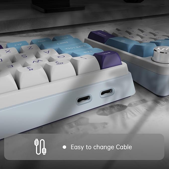 K68 Pro Gaming Keyboard, Layout Compact Wireless Mechanical Keyboard, Gasket Hot Swappable Custom BT 5.0/2.4G/USB-C Office Keyboard for Windows Mac (Blue-White, Eternity Tactile Switch)