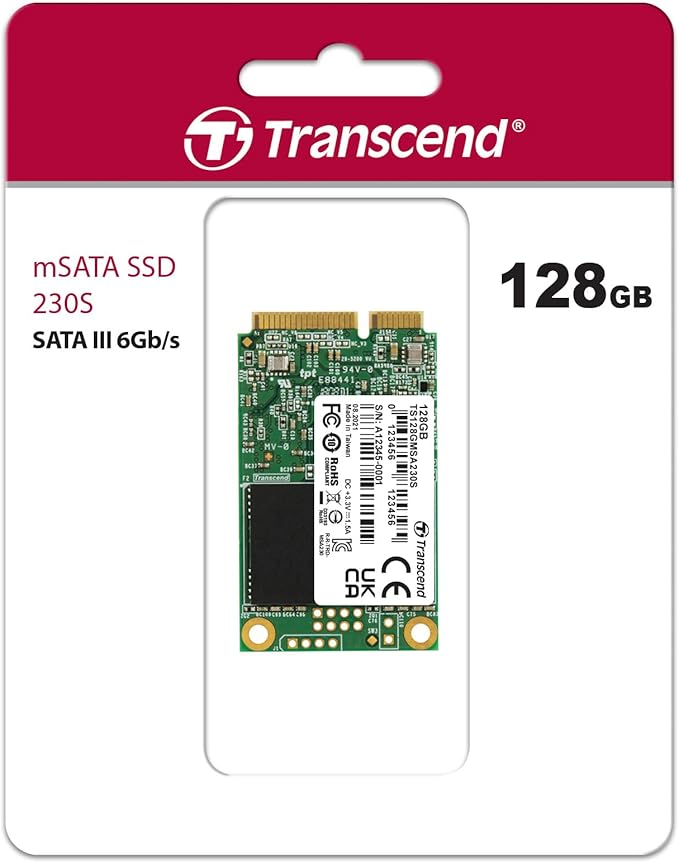Transcend 128GB mSATA SSD with Dram Cache, Up to 550MB/s, Mini SATA III 6G/s Internal Solid State Drive for Ultrabook, Desktop, Tablet, PC, GPS, Server, 3D TLC NAND Flash, LDPC Error Correction, ECC