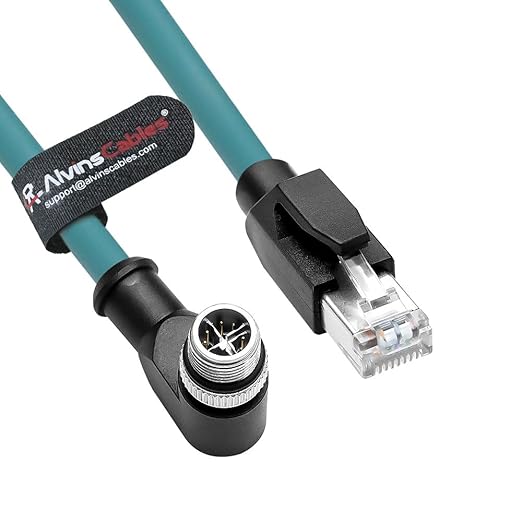 Alvin's Cables M12 X-Code 8 Pin Male to RJ45 Ethernet Cable for Cognex Keyence Camera, High-Flex Cat6a Cable for Industrial Automation, Fieldbus Module, Robotics, Right Angle 16.4ft/5m Green