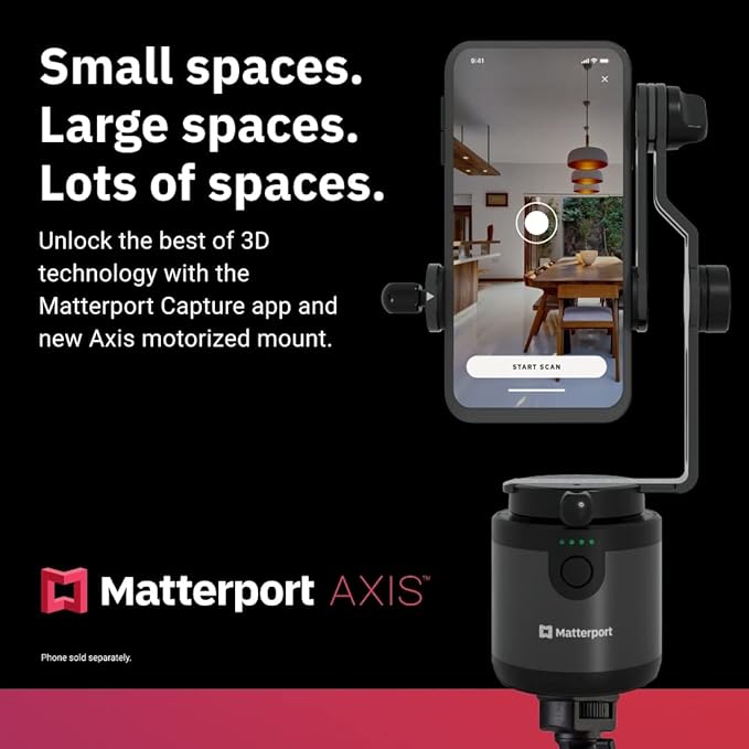 Matterport Axis Gimbal Stabilizer for Smartphone Camera - Motorized Rotating Mount for Professional 3D 360 Photo Scans for iPhone and Android Phones