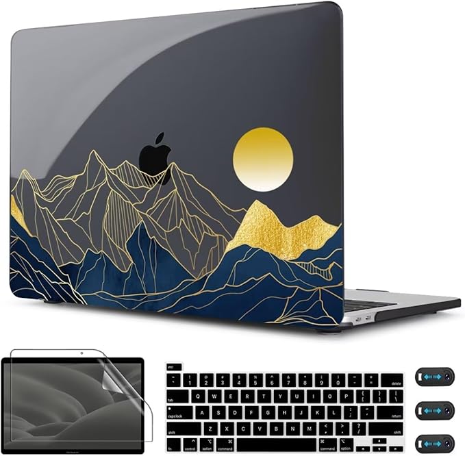 CISSOOK Compatible with MacBook Pro 13 inch Case M2 2025-2020 Release A2338 M2 M1 A2251 A2289, Plastic Hard Shell & Keyboard Cover for Pro 13 inch M2 with Touch Bar, Mountain & Raised Sun