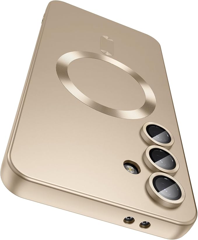 Magnetic for Samsung Galaxy S25 Case [Compatible with MagSafe][Built-in Camera Lens Protector] Slim Soft Silicone Bumper Shockproof Metallic Luster Phone Shell (Gold)