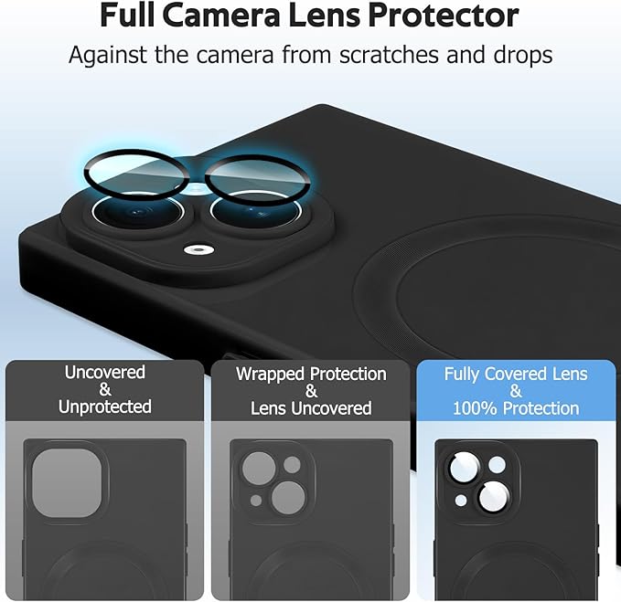 Designed for iPhone 15 Case Compatible with Magsafe Cover Camera Lens Protector Military Grade Protection Shockproof Soft TPU Slim Magnetic Phone Case for iPhone 15 Black