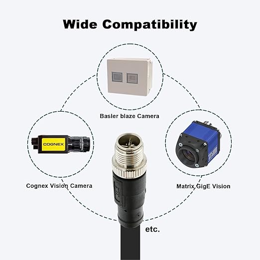 Alvin's Cables M12 X Coded 8 Pin Male to RJ45 Shielded Ethernet Cable M12 8 Position Cat6a Cable for Cognex Industrial Camera 10M/32.8ft