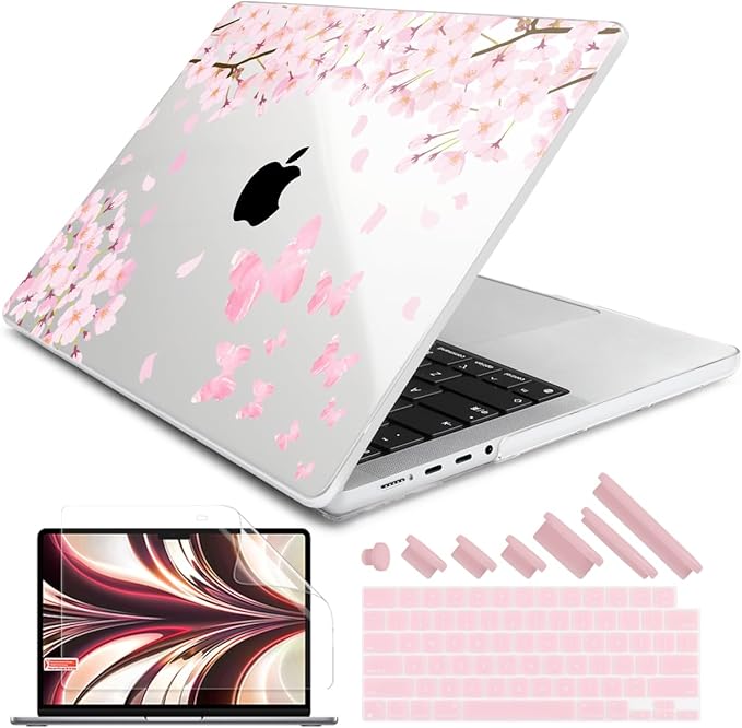 DONGKE for M4 MacBook Pro 16 Inch Case 2024 2023 2021 A3403 A3186 M3 A2991 M2 A2780 M1 A2485 Pro/Max Chip, Plastic Hard Shell Case & Keyboard Cover for Mac Pro 16 with Touch ID, Flower Blossoms