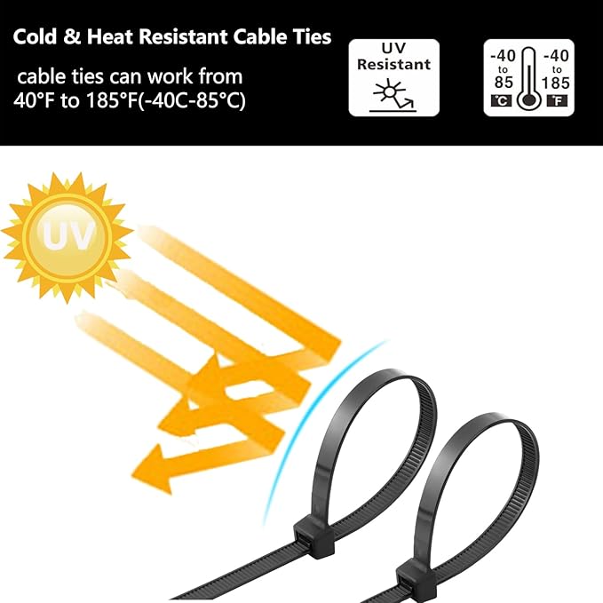Zip Ties Assorted Sizes 300 Pack,12+14+18 Inch, 300LBS Tensile Strength Heavy Duty Self-locking Nylon Black Cable ties for Indoor Outdoor