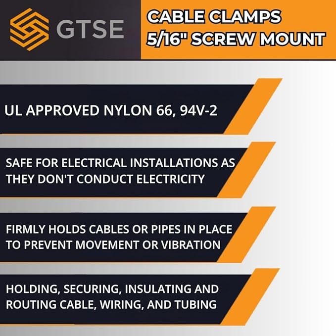 GTSE White Nylon Plastic Cable Clamps, 5/16" Screw Mounts for Cable, Rope, Tube Management, 100 Pack