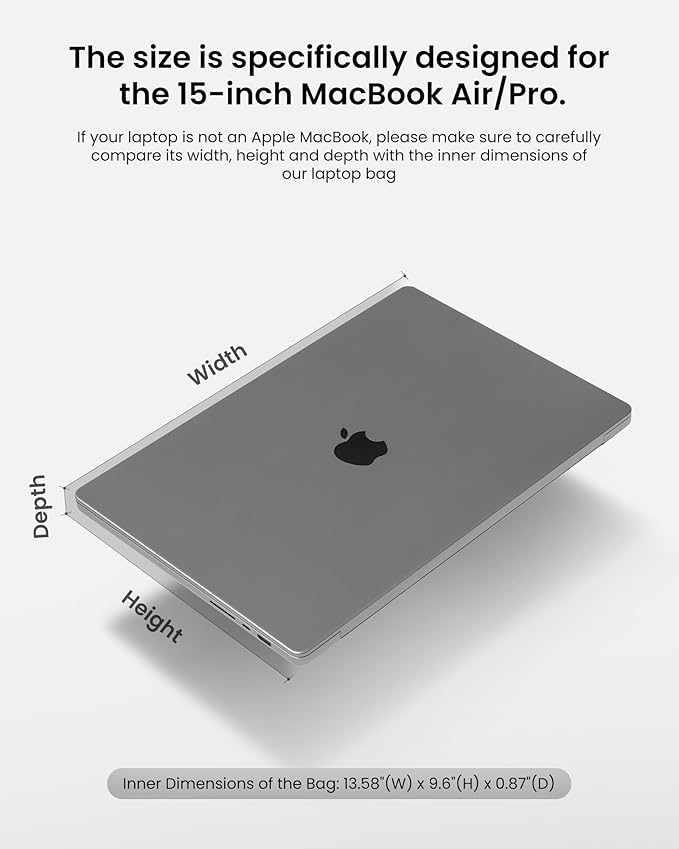 tomtoc 360 Protective Laptop Sleeve for 15-inch New MacBook Air M3/A3114 M2/A2941 2024-2023, 15 Inch Surface Laptop 6/5, Dell XPS 15 Plus, MacBook Pro (A1990 A1707), Water-resistant Accessory Bag Case