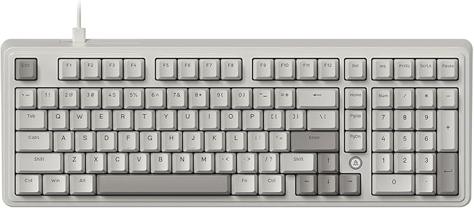 FIRSTBLOOD ONLY GAME. AK980 Wired Mechanical Keyboard, 101Keys Full Layout, Gasket Mount, Hot-Swappable USB Gaming Keyboard with Red Switches, Anti-Ghosting, Retro Grey-White