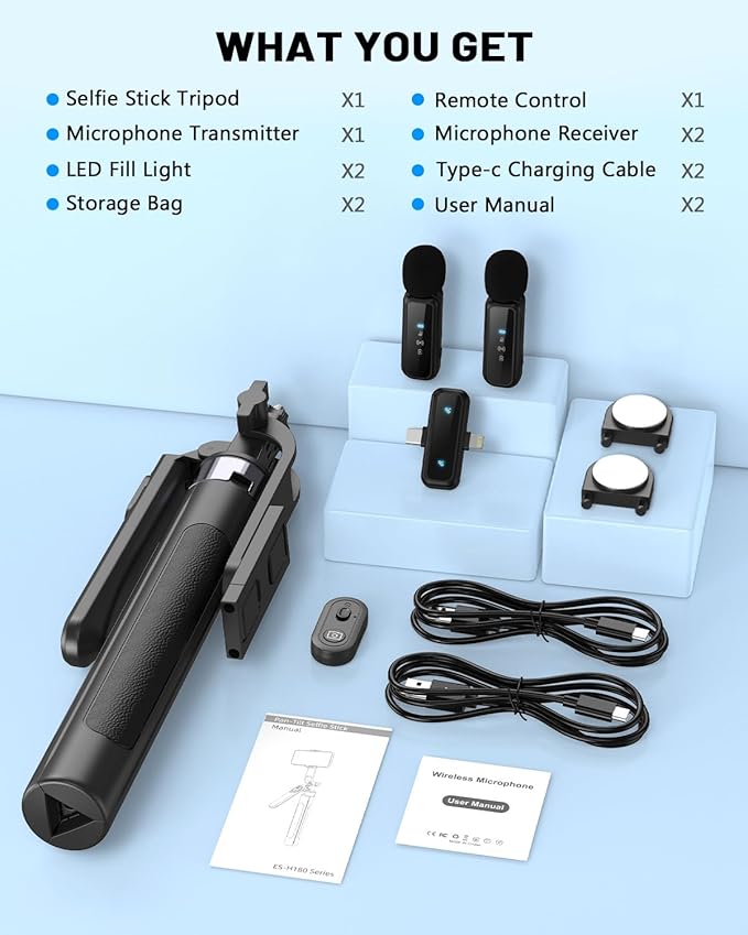 Vlogging Kit for iPhone/Android, 71" Selfie Stick Tripod for iPhone with Light, Wireless Remote & Microphone, Adjustable Phone Tripod for TikTok/YouTube Starter Content Creator Essentials Kit