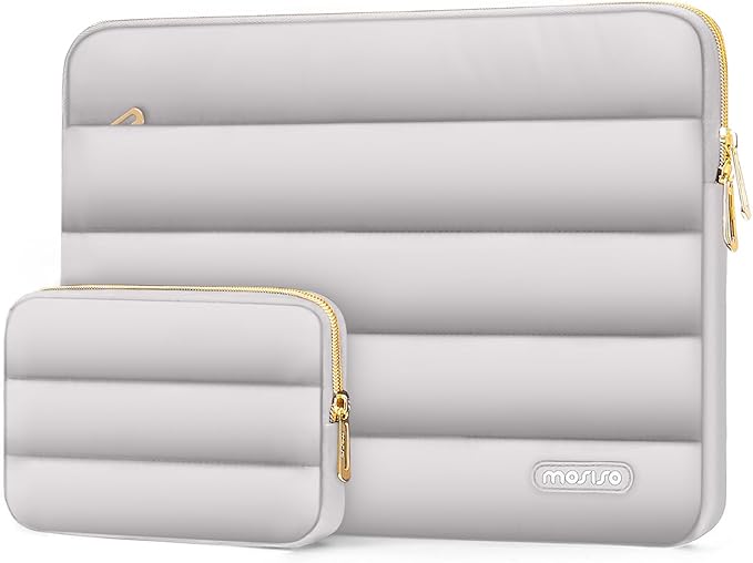 MOSISO 13.3 inch Laptop Case, 13-13.3 inch Puffy Laptop Sleeve Compatible with MacBook Air 13 13.6 M4 M3 M2 M1/Pro 13/Pro 14, HP Dell ASUS Lenovo,Polyester Horizontal Bag with Small Case, Gray