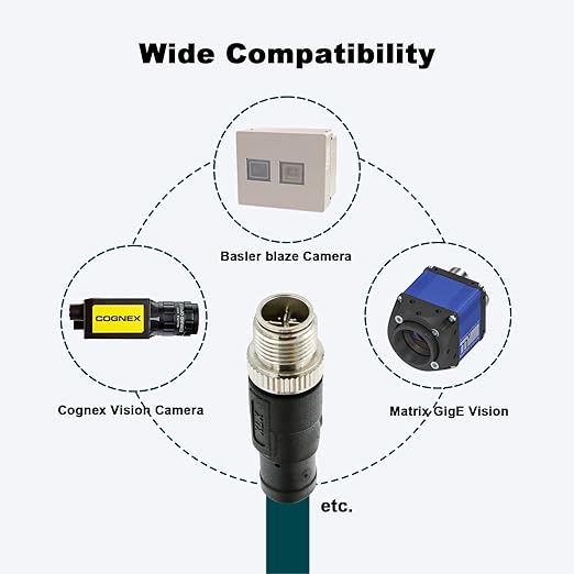 Alvin's Cables M12 8 Pin X Code to RJ45 Industrial Ethernet Cable for Cognex in Sight 8200 8400 Series IP67 Waterproof Shielded Cord for Industrial Camera 16.4ft/5M