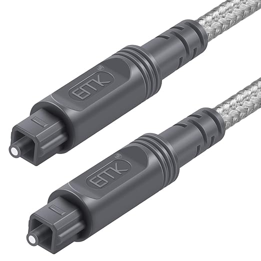 EMK Digital Optical Audio Cable Toslink Cable - [Cotton Braided Jacket,Durable and Flexible] Fiber Optic Cord for Home Theater, Sound bar, TV, PS4, Xbox & More (6.6Feet/2M)