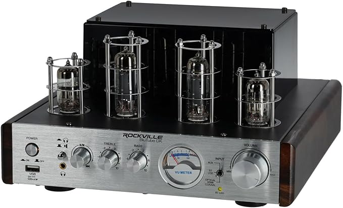 Rockville BluTube DK Audiophile Tube Amplifier with Bluetooth, 35Wx2 RMS @ 4 Ohm, HDMI/Optical/Coaxial Inputs, Sub Output, USB, RCA, VU Meter, Headphone Out