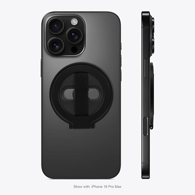 Grat 2 Magnetic Phone Grip Kickstand, [Elastic Finger Strap] Phone Loop Holder, Dual-Sided Magnet Ring Stand Compatible with Magsafe Series iPhone 16 15 14 13 12 Pro max, Black