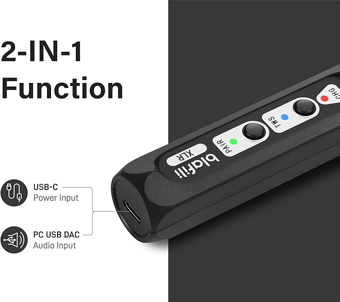 XLR Portable Bluetooth v5.1 Music Receiver, aptX HD aptX Low Latency AAC SBC TWS, Rechargeable Battery 10hrs Long Playtime, USB-C DAC for Mixing Console Desk, Audio Mixer, PA DJ System