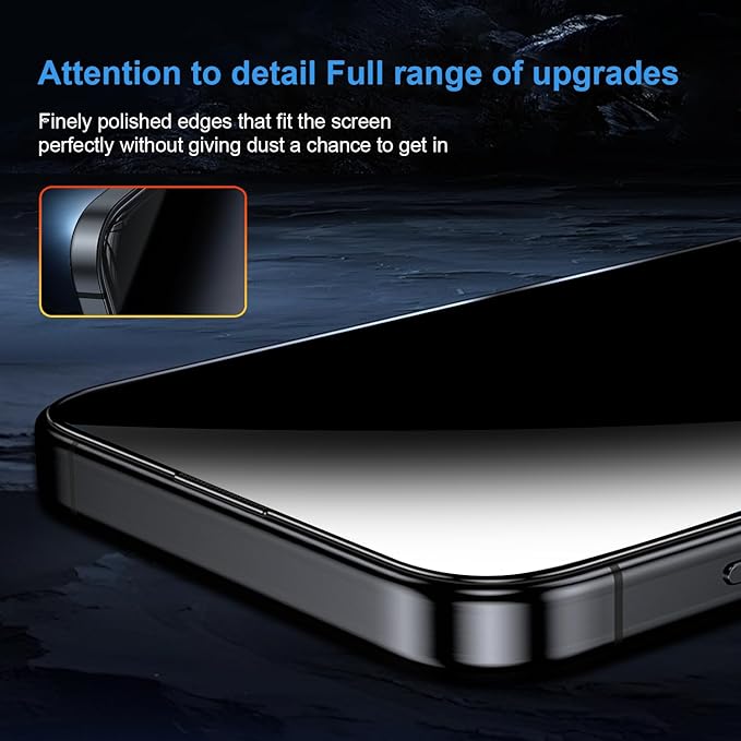 OneFish for iPhone 15 Pro Privacy Screen Protector, 4-Way 360° Anti-Spy Tempered Glass, 9H Hardness, HD Clear Anti-Fingerprint 3D Curved Edges, Case-Friendly & Easy Installation [2 Pack]