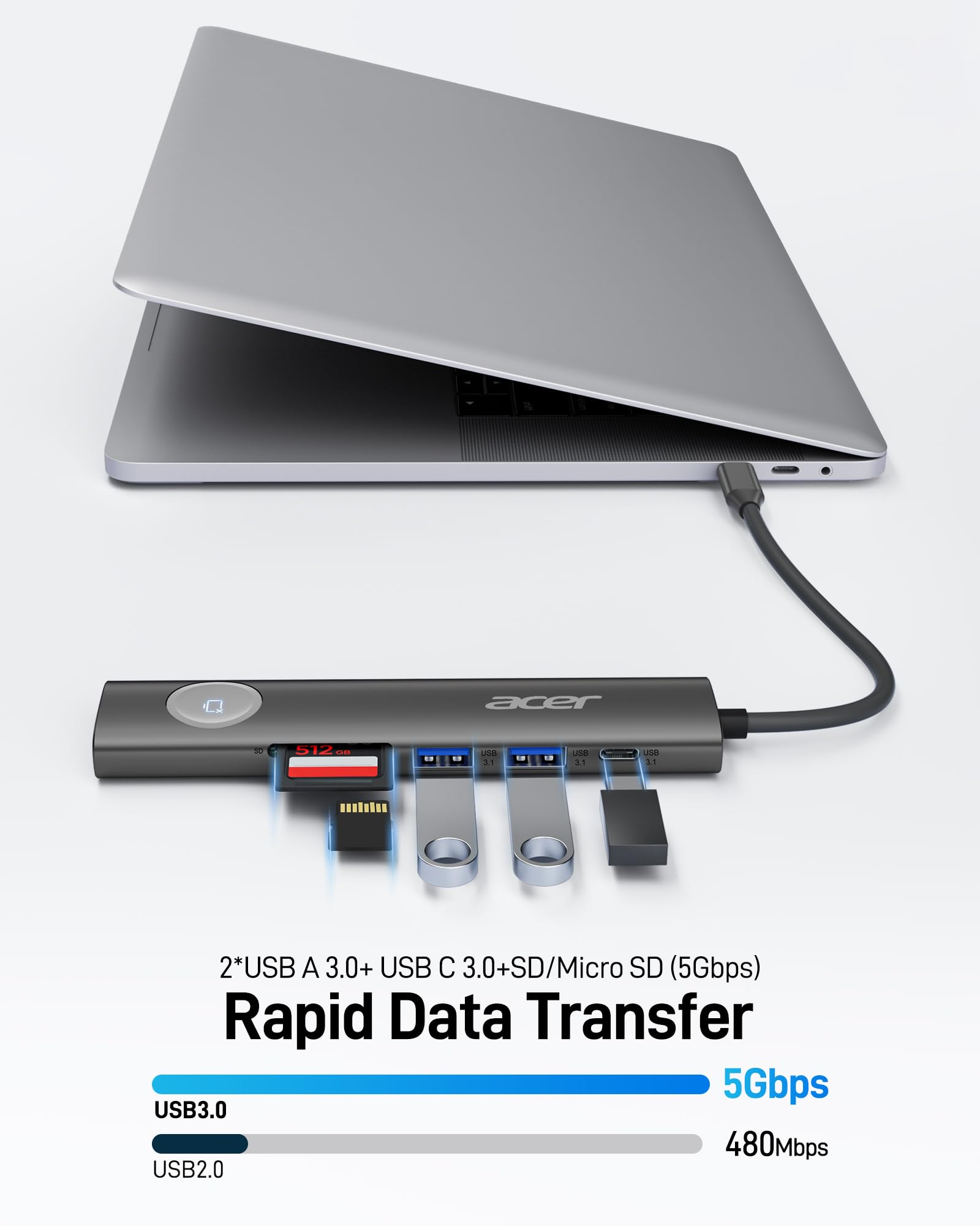 Acer USB C HUB Multiport Adapter, 7 in 1 USB-C to HDMI Adapter with 4K@60Hz, 100W PD, 5Gbps 2*USB-A 3.1, 1*Type-C 3.1, SD Card Reader Type C Dongle for iPhone 16/15, MacBook Pro/air, iPad, Acer(Black)