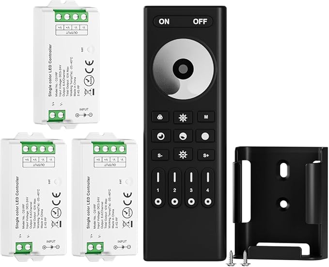 BTF-LIGHTING 5050SMD FCOB COB Dimming RF 2.4GHz Wireless Remote RC01RFB &3PCS C01RF Tuya Controller Kit 4 Zones Group Control PWM Single Color (+V -V) 2pin LED Neon Rope Light DC5V DC12V DC24V
