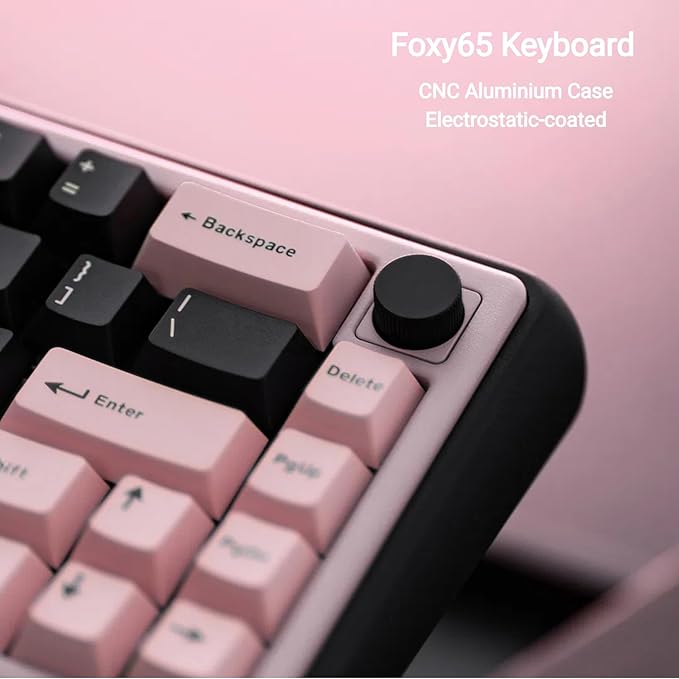 Chilkey Foxy65 Mechanical Keyboard with Knob, Gasket Mount 65% Aluminum Wireless Mechanical Keyboard, BT5.0/2.4GHz/USB-C, Hot Swappable, RGB Backlit Computer Custom Key Board for PC