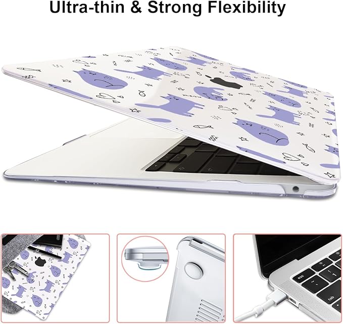 Compatible with 2021 2020 2019 2018 MacBook Air 13 inch Case M1 A2337 A2179 A1932 Touch ID, Crystal Clear Pattern Plastic Hard Shell Case for MacBook Air 13 inch M1 2021, Cute Cat & Fish
