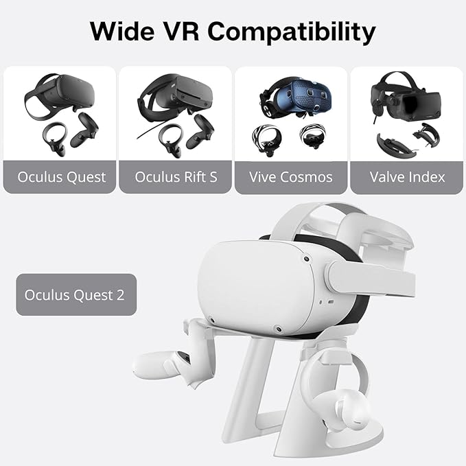 TNP VR Headset Stand for Oculus Quest 2 Holder Touch Controller Display Stand Docking Station White, Meta Quest 2/ Quest/Rift/Rift S/Samsung Odyssey VR Stand/Valve Index/HTC Vive/Valve Index
